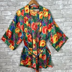 Vintage Victoria's Secret Women's Large Floral Kimono Gown Robe w/ Matching Belt